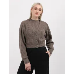 CALVIN KLEIN JEANS Brown Regular Fit Cotton V-Neck Front-Open Sweater-picture-27