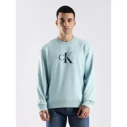 Calvin Klein Jeans Light Blue Cotton Comfort Fit Logo Printed Sweatshirt-picture-31