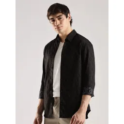 Calvin Klein Jeans Men Textured Spread Collar Pure Cotton Casual Shirt image 5