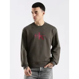 Calvin Klein Jeans Olive Cotton Comfort Fit Logo Printed Sweatshirt-picture-13