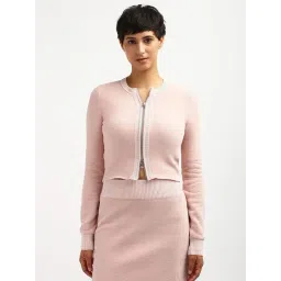 CALVIN KLEIN JEANS Pink Regular Fit Modal Round Neck Front-Open Sweater-picture-39