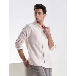 Calvin Klein Jeans Pinstripes Striped Spread Collar Slim-Fit Linen Shirt-picture-12