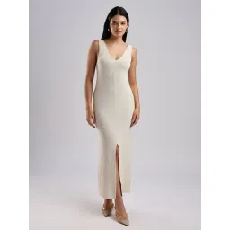 CALVIN KLEIN JEANS Summer Sand Polyester V Neck Maxi Dress-picture-33