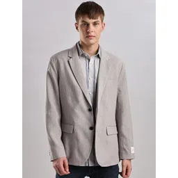 Calvin Klein Jeans Textured Notched Lapel Single Breasted Linen Blazer-picture-10