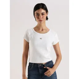 Calvin Klein Jeans White Cotton Slim Fit Self Pattern T-Shirt-picture-26