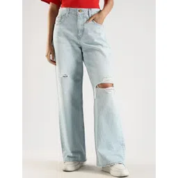 Calvin Klein Jeans Women Baggy Mid-Rise Mildly Distressed Light Fade Non Stretchable Jeans-picture-11
