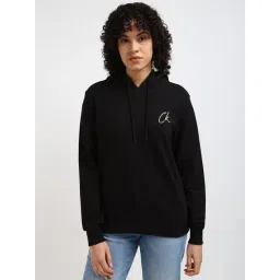 Calvin Klein Jeans Women Black Solid Hooded Full Sleeves Sweatshirt-picture-11