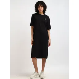 Calvin Klein Jeans Women Black Solid Round Neck Short Sleeves T-Shirt Dress-picture-23