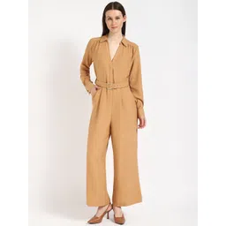 Calvin Klein Jeans Women Shirt Collar Cuffed Sleeves Basic Jumpsuit Comes With Belt-picture-20
