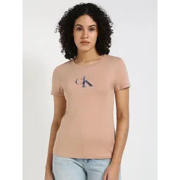 Calvin Klein Jeans Women Typography Printed Round Neck Cotton Slim Fit T-shirt-picture-27