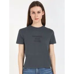 Calvin Klein Jeans Women Typography Printed Round Neck Cotton T-shirt-picture-37
