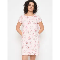 Camey Women Floral Printed Round Neck Long Sleeves Above Knee Nightdress-picture-35