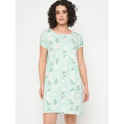 Camey Women Floral Printed Round Neck Long Sleeves Above Knee Nightdress-picture-34