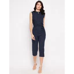 Camey Women Navy Blue & White Striped Culotte Crepe Sleeveless Jumpsuit-picture-18