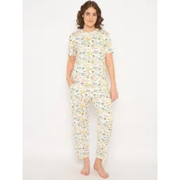 Camey Women Printed Round Neck T-shirt & Pyjamas Night suit-picture-25