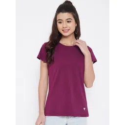 Camey Women Purple Solid Round Neck T-shirt-picture-36