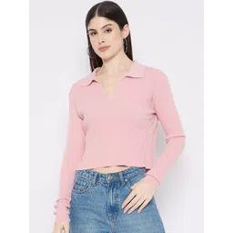 Camey Women Ribbed Woollen Crop Pullover-picture-12