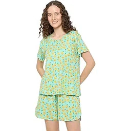 camey Women's Printed Loungewear Set, Short Sleeve T-Shirt with Shorts, Casual Sleepwear-picture-37