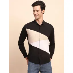 Camla Black Cotton Regular Fit Colorblock Shirt-picture-45