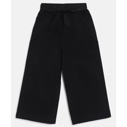 Campana 100% Cotton Solid Culottes Trousers with Belt - Black-picture-27