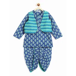 Campana Boys Ethnic Motifs Printed Kantha Work Pure Cotton Kurta with Dhoti Pants & Jacket-picture-41