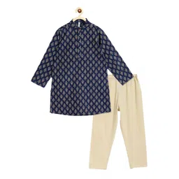 Campana Boys Floral Printed Regular Kantha Work Pure Cotton Kurta with Pyjamas-picture-22