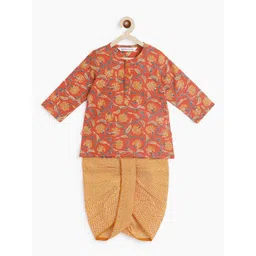 Campana Boys Floral Printed Regular Pure Cotton Kurta With Dhoti Pants-picture-13