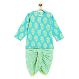 Campana Boys Floral Printed Round Neck Pure Cotton Kurta With Panchakattu-picture-35