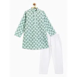 Campana Boys Green & White Cotton Printed Full Sleeves Kurta Sets-picture-39