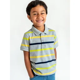Campana Boys Grey & Yellow Striped Polo Collar Pure Cotton T-shirt-picture-20