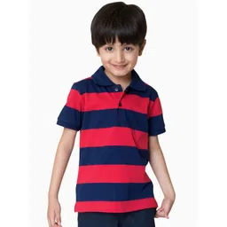 Campana Boys Navy Blue & Red Striped Polo Collar T-shirt-picture-57