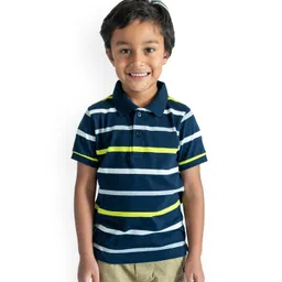 Campana Boys Navy Blue Striped Polo Collar Pure Cotton T-shirt-picture-19