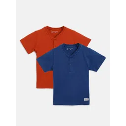 Campana Boys Pack of 2 Blue & Rust Henley Neck Pure Cotton T-shirt-picture-26