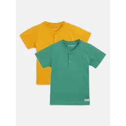 Campana Boys Pack of 2 Yellow & Green Henley Neck Pure Cotton T-shirt-picture-27
