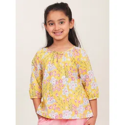 Campana Floral Print Tie-Up Neck Cotton Top-picture-49