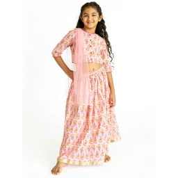Campana Girls Pink & Mustard Printed Ready to Wear Lehenga & Blouse With Dupatta-picture-43