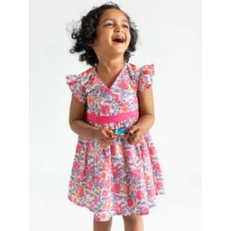 Campana Girls Pink Floral Printed Fit & Flare Dress-picture-30