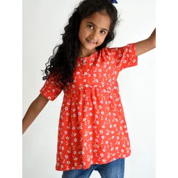 Campana Girls Red & White Floral Print Top-picture-24