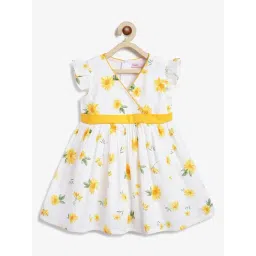 Campana Girls White and Yellow Cotton Floral Dress-picture-35