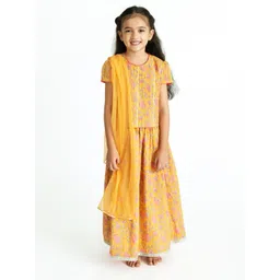 Campana Girls Yellow & Grey Printed Ready to Wear Lehenga & Blouse With Dupatta-picture-32