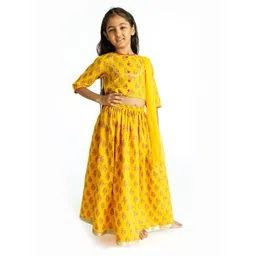 Campana Girls Yellow & Grey Printed Ready to Wear Lehenga & Blouse With Dupatta-picture-32