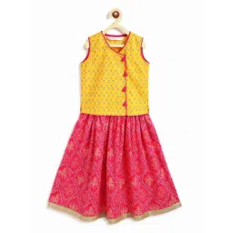 Campana Girls Yellow and Magenta Cotton Flared Fit Lehenga Choli Set-picture-31