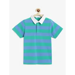 Campana Kids Green & Blue Striped Polo T-Shirt-image-34
