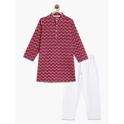 Campana Kids Maroon & Off White Cotton Printed Full Sleeves Kurta & pyjama-picture-18