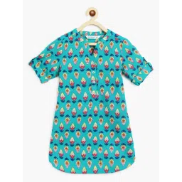 Campana Kids Teal & Ink Blue Floral Print Kurta-image-31