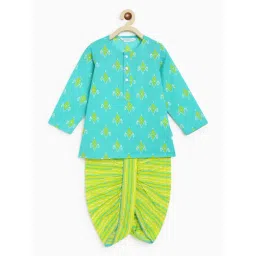 Campana Kids Turquoise & Green Printed Full Sleeves Kurta with Dhoti-picture-32