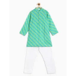Campana Kids Turquoise & White Printed Full Sleeves Kurta with Pants-picture-33