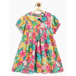 Campana Tropical Print Peter Pan Collar Puff Sleeve Empire Dress-picture-44