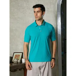 Campus Sutra Aqua Green Seamless Striped Polo T-Shirt-picture-14