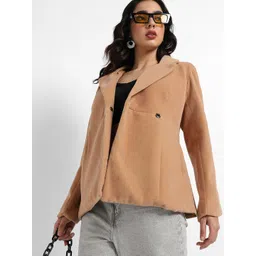 Campus Sutra Beige Notched Lapel Single-Breasted Casual Blazer-picture-30